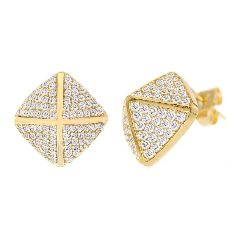 3D Diamond Cz Earrings With Micro-Pave Faceted Design 1