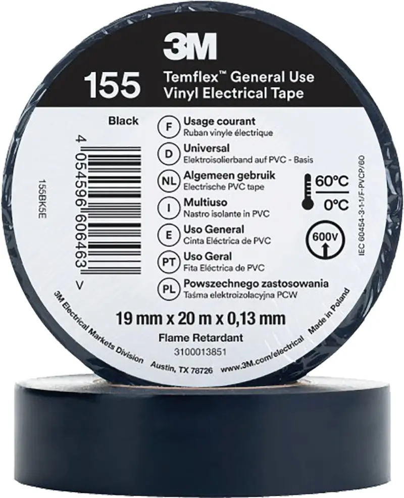 3M Temflex 155 Pvc Electrical Tape – 19 Mm × 20 M, General Purpose 1
