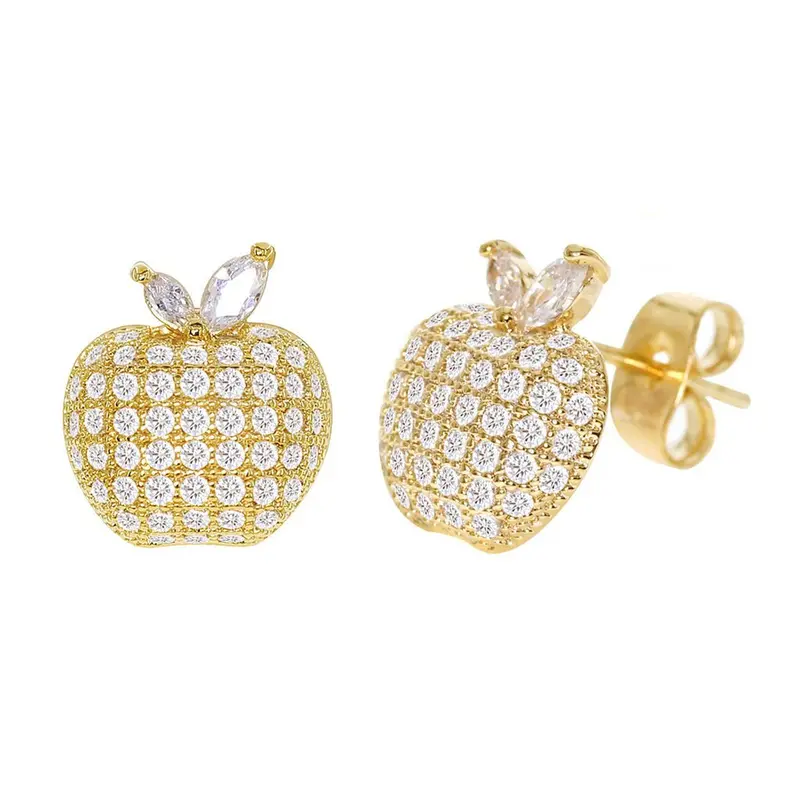 Apple-Shaped Cz Earrings Featuring Micro-Pave Diamond-Look Detail 1