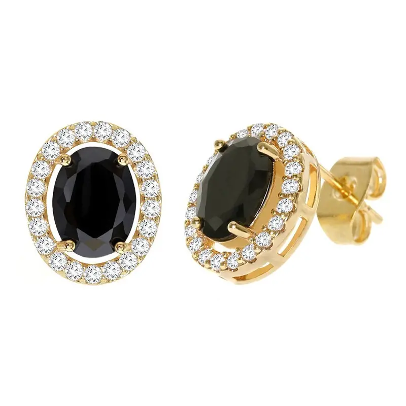 Black Oval Cubic Zirconia Earrings – Elegant Diamond-Look Style 1