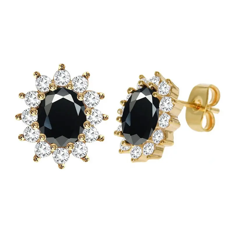 Black Round Cubic Zirconia Stud Earrings – Sleek Diamond-Look Design 1