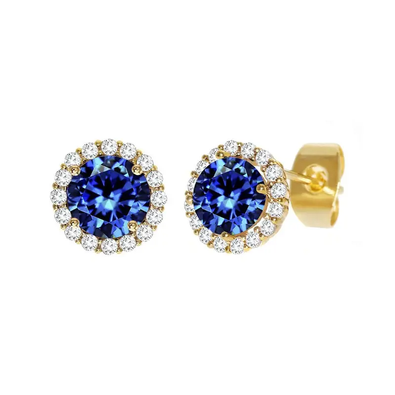 Blue Circular Earrings With Diamond-Like Cz Stones 1