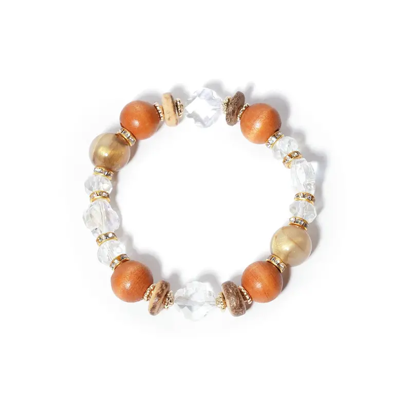 Bohemian Wood And Crystal Beaded Bracelet – Sparkling Stretch Style 1