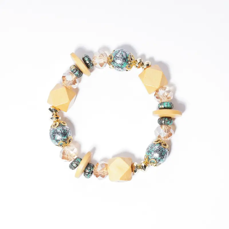 Bohemian Wood And Stone Beaded Bracelet – Natural Stretch Design 1