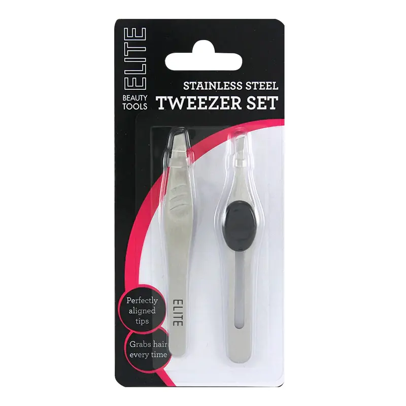 Elite Beauty Stainless Steel Tweezer Set – Precision Dual-Tip, 2-Piece 1