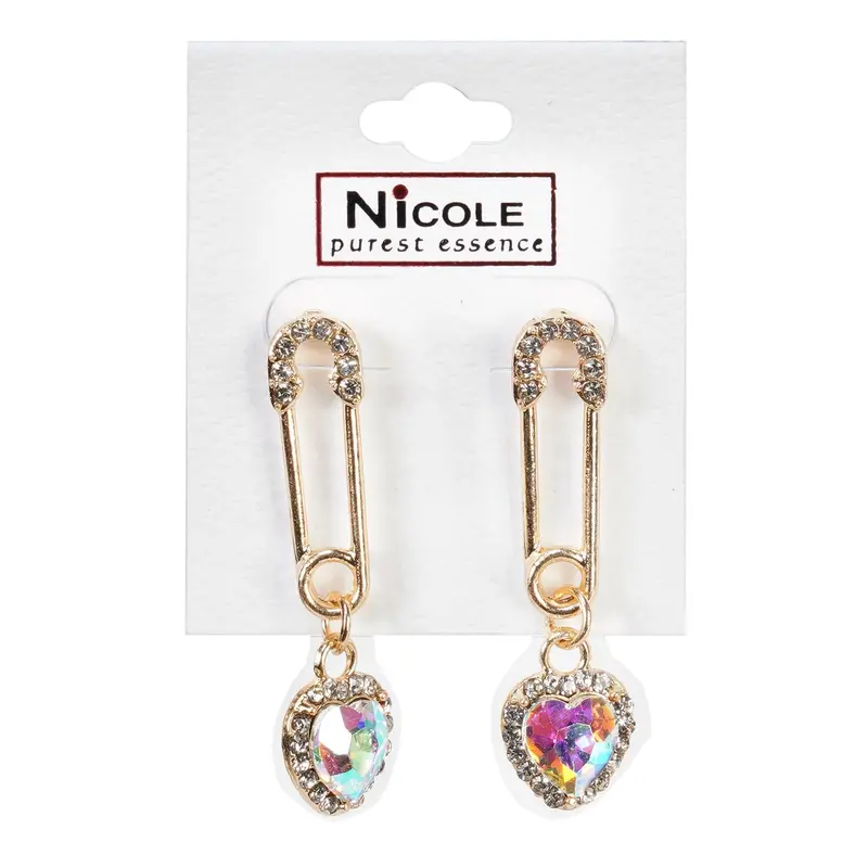 Gold-Tone Heart Safety Pin Dangle Earrings – Elegant Everyday Wear 1