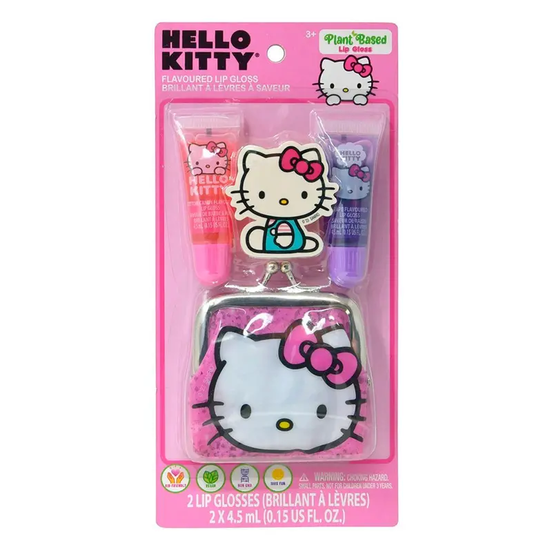 Hello Kitty Flavored Lip Gloss Set – Yummy Shine + Compact Coin Purse 1