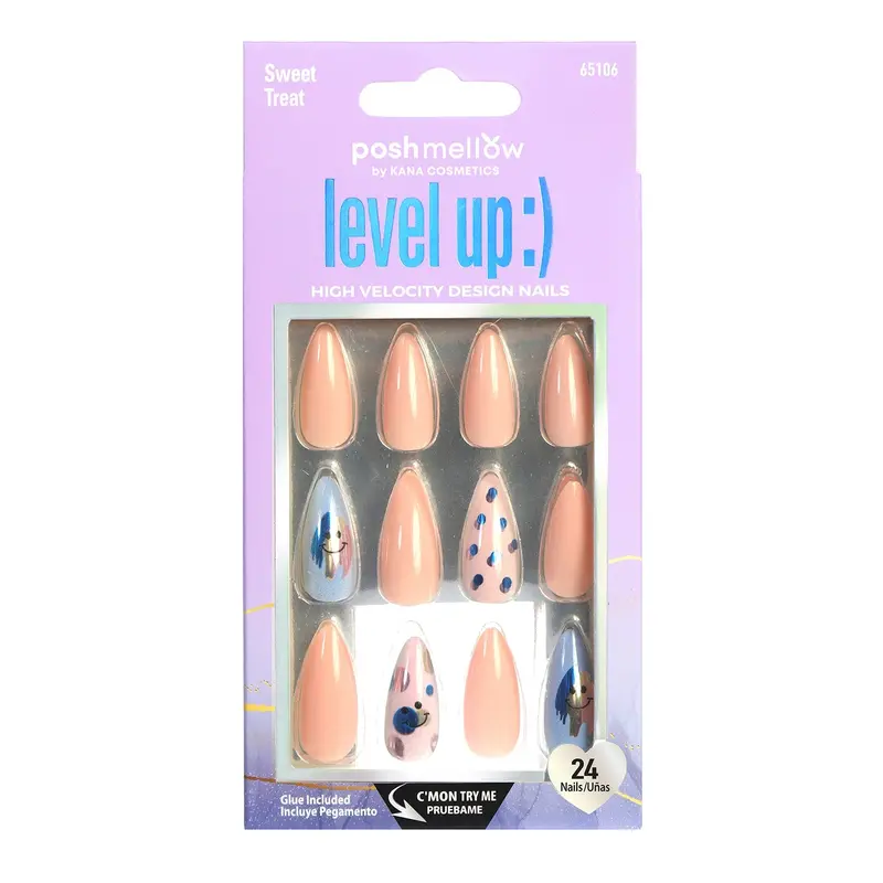 Kana Posh Mellow Level Up! Press-On Nails – 24-Piece High-Velocity Design 1