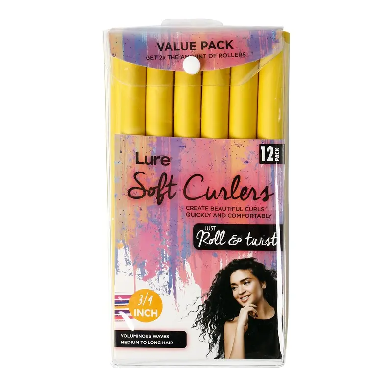 Lure Soft Curlers Roll N’ Twist Set – 12-Pack 3/4-Inch Heatless Styling Rods 1