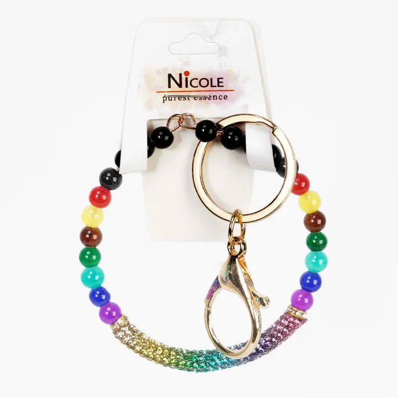 Rainbow Beaded Keychain Bracelet – Colorful Stretch Design 1