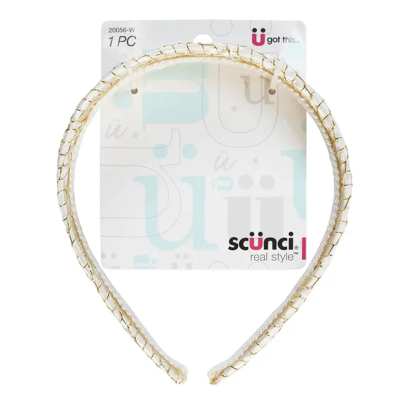 Scunci Ivory Headband With Gold Mesh Detail – Elegant Everyday Accessory 1