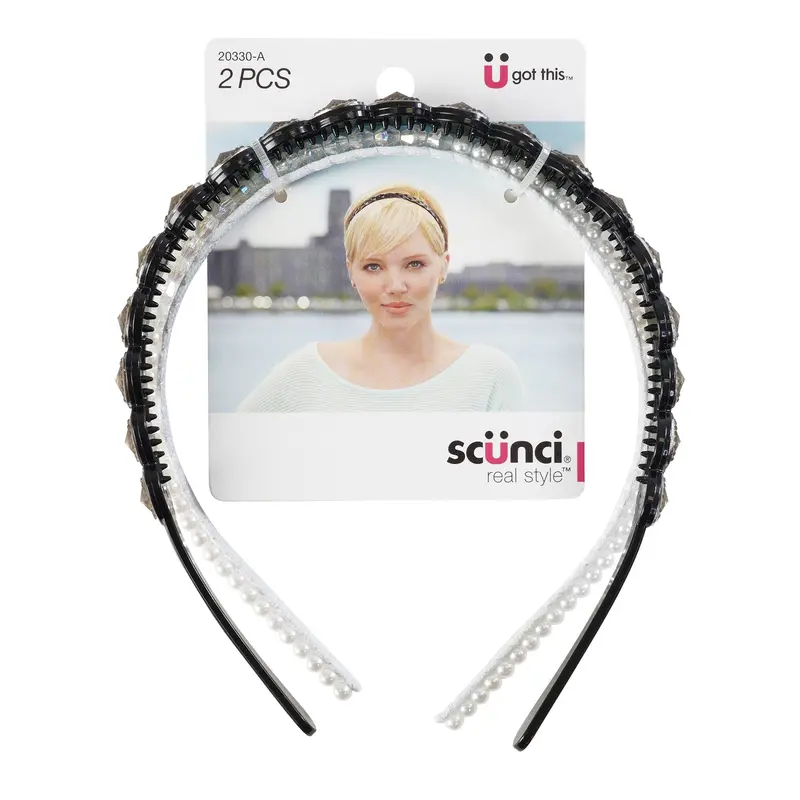 Scunci Pearl-Embellished Stretch Headband Set – 2-Pack 1