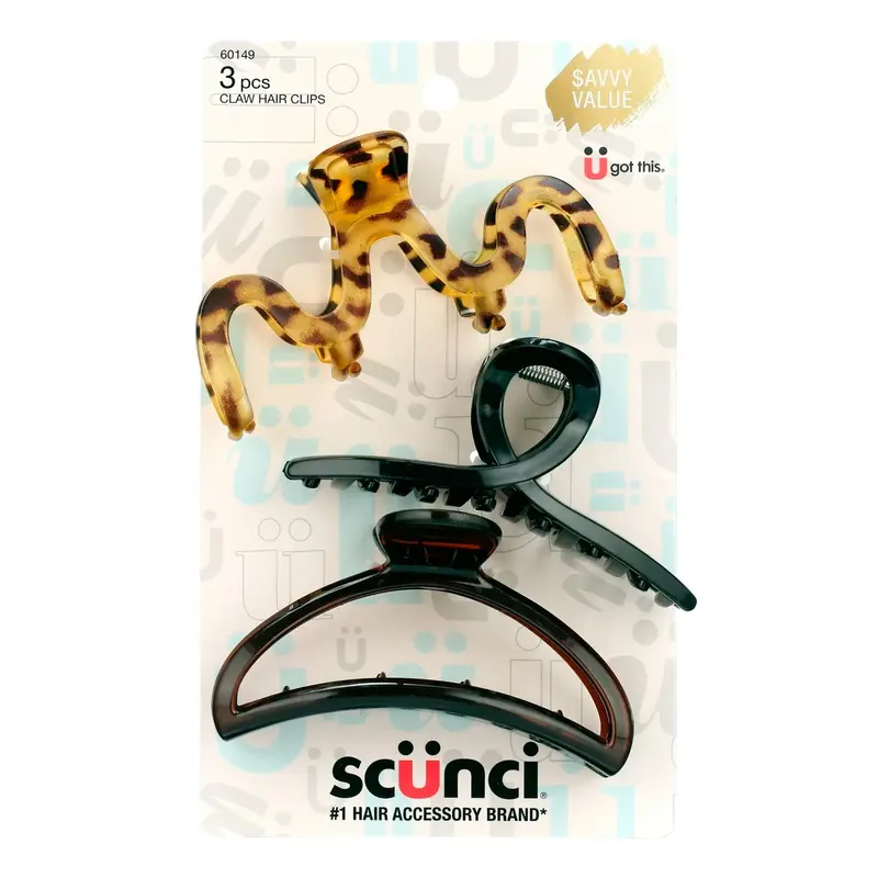 Scunci Savvy Claw Clips – Assorted 3-Piece Hair Grip Value Pack 1
