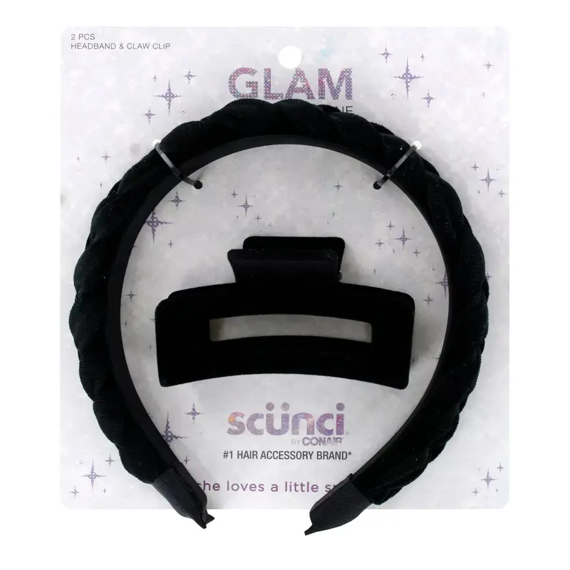 Scunci Velvet-Finish Headband & Claw Clip Set – Soft, Secure Styling Duo (2 Pcs) 1