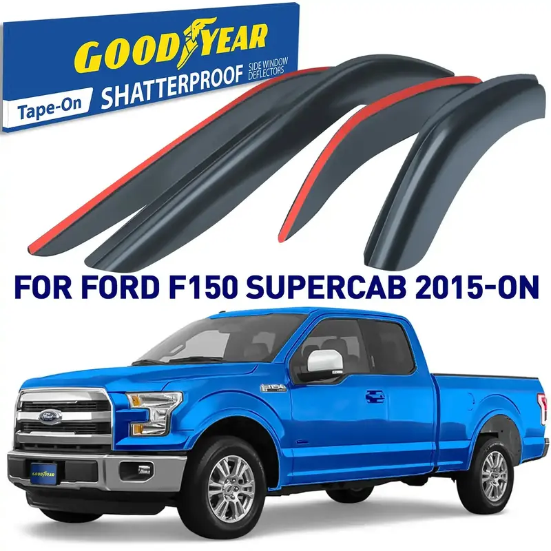 Goodyear Gy003113 Shatterproof Tape-On Window Deflectors – Wind & Rain Guards (4 Pcs) 1